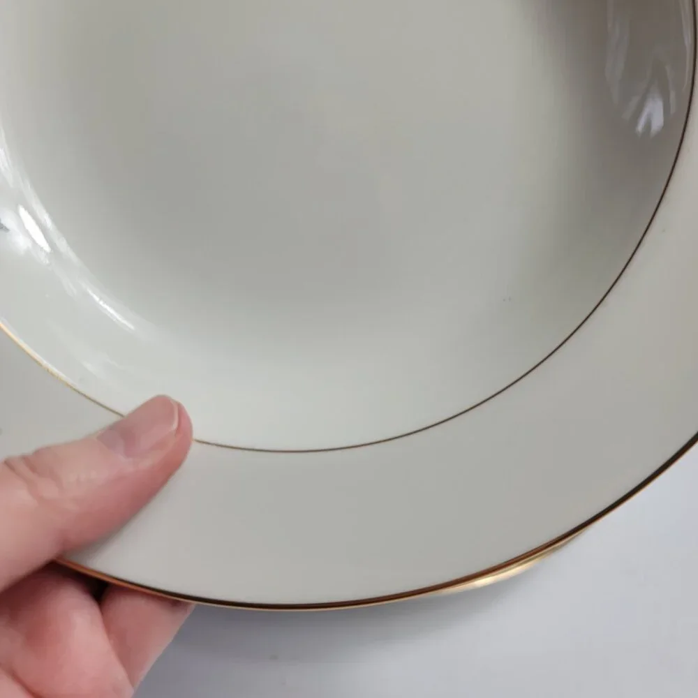 TWO Mikasa Plum L3132 Court Rim Soup Bowls White with Purple Plums Green Leaves